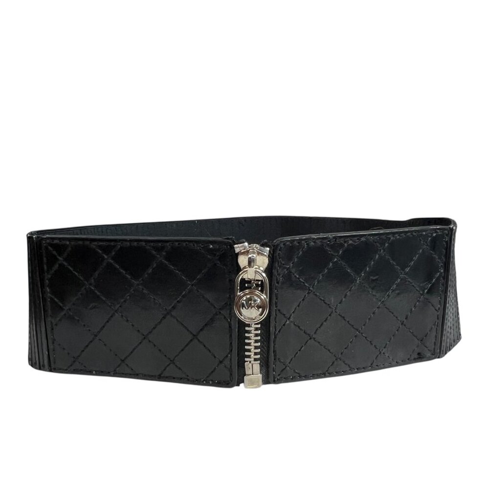 Michael Kors Black Wide Zip Quilted Waist Belt Size M/L